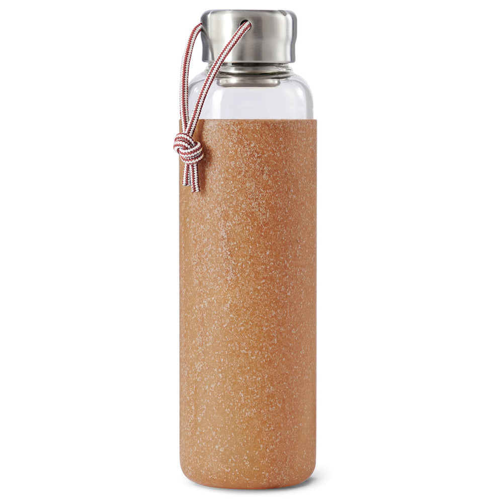 Water Bottle Glass Leak Proof Lightweight with Brown Protective Sleeve 600ml