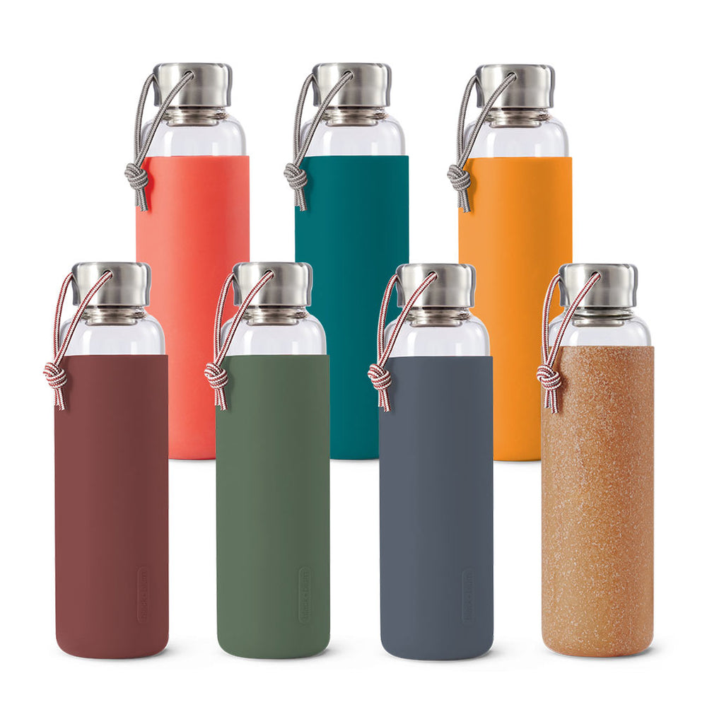 Water Bottle Glass Leak Proof Lightweight with Brown Protective Sleeve 600ml