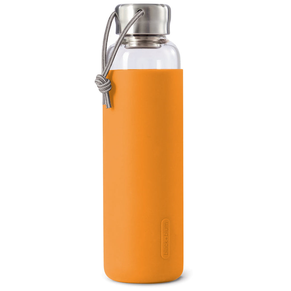 Water Bottle Glass Leak Proof Lightweight with Orange Protective Sleeve 600ml