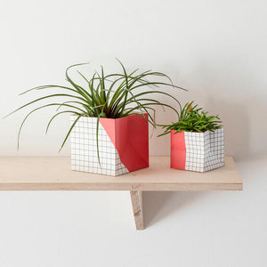 Plant Pot Cover Geometric - Large - Red - Grid