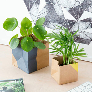 Plant Pot Cover Geometric - Large - Yellow - Brown