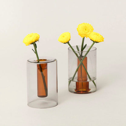 Glass Vase Reversible Grey and Orange Small