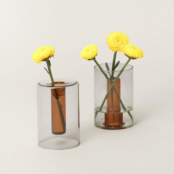 Glass Vase Reversible Grey and Orange Small