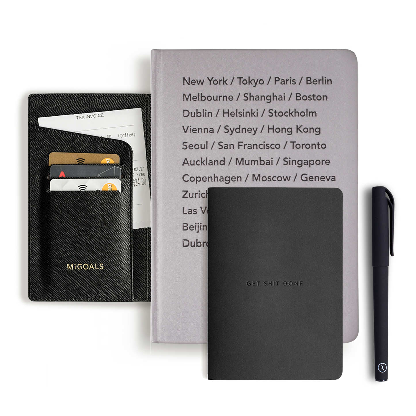 A5 Hardcover notebook with bucket list cities in grey