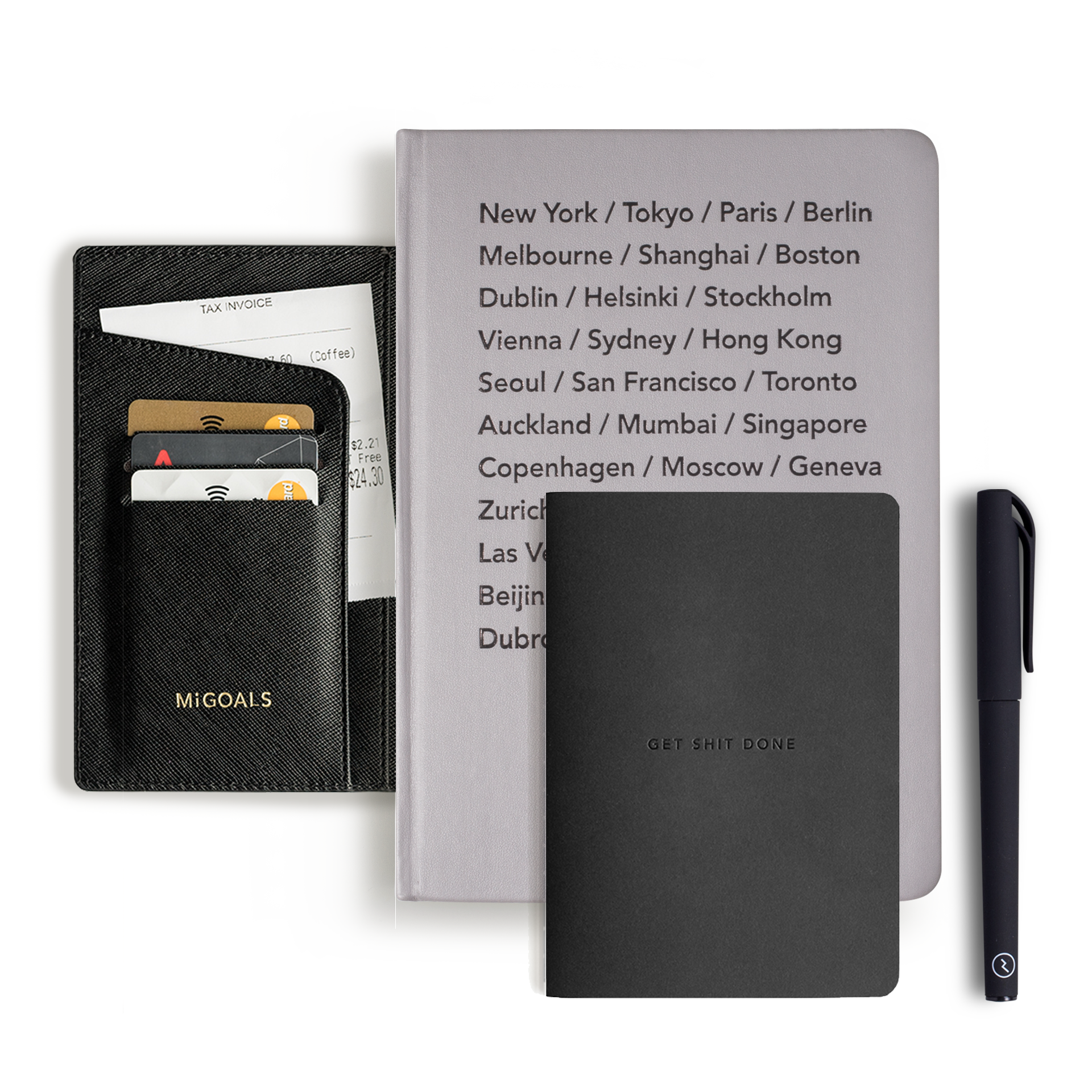 A5 Hardcover notebook with bucket list cities in grey