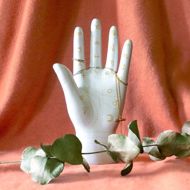 Palm Reading Jewellery Holder & Fortune-Telling Guide White Gold Calm Club