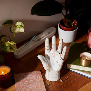 Palm Reading Jewellery Holder & Fortune-Telling Guide White Gold Calm Club