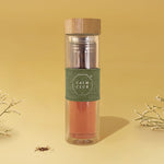 Tea infuser bottle portable travel on the go in glass and bamboo