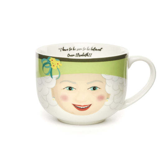 Queen Elizabeth II Mug England HRH in White Green Pink Red
