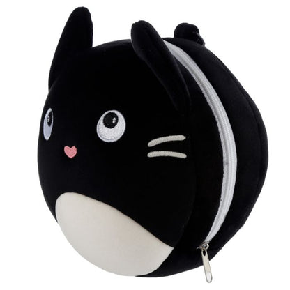 Cat Folding Pillow with Eye Mask Compact Travel Kids Black
