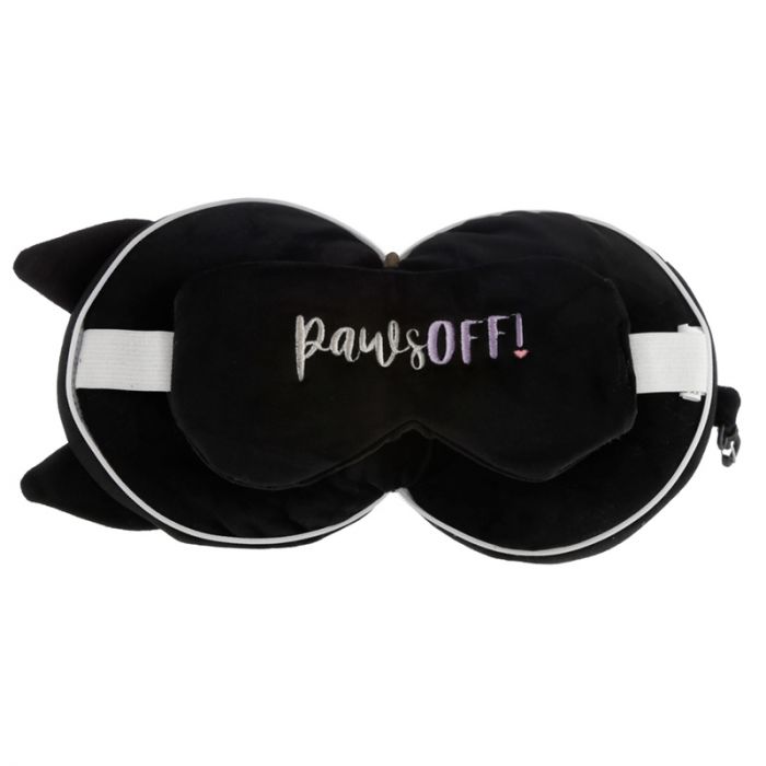 Cat Folding Pillow with Eye Mask Compact Travel Kids Black