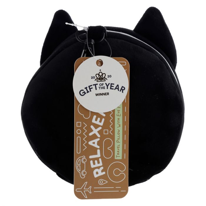 Cat Folding Pillow with Eye Mask Compact Travel Kids Black