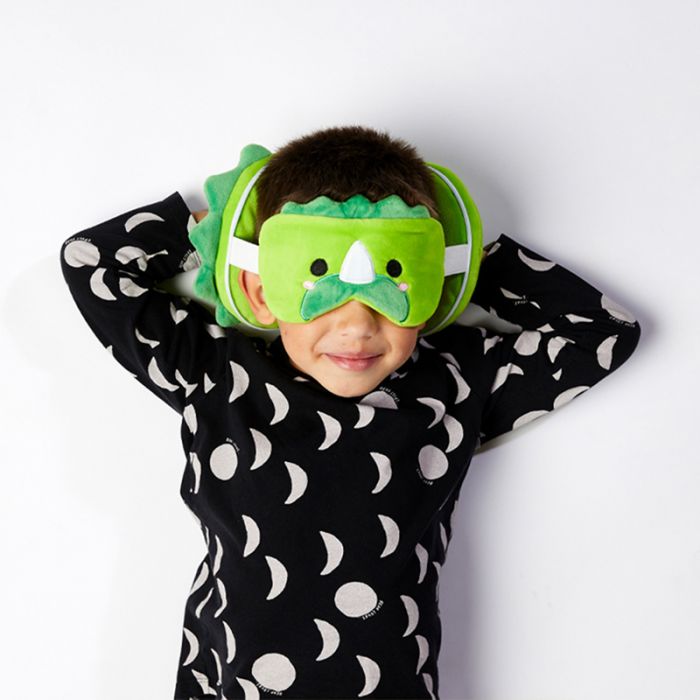 Dinosaur Folding Pillow with Eye Mask Compact Travel Kids Green