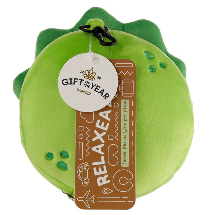 Dinosaur Folding Pillow with Eye Mask Compact Travel Kids Green