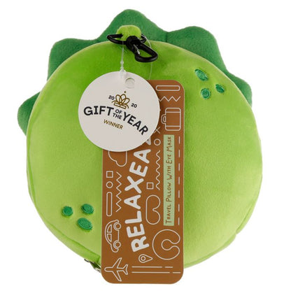Dinosaur Folding Pillow with Eye Mask Compact Travel Kids Green