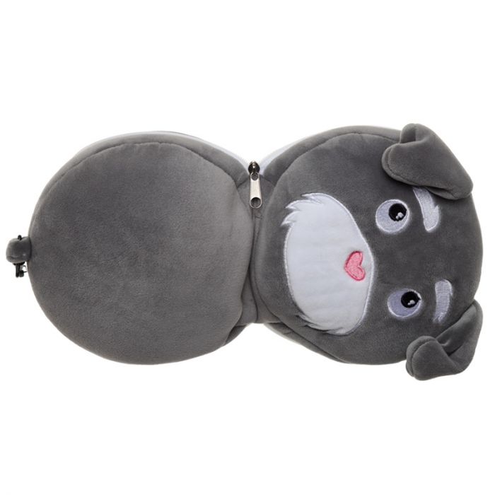 Dog Squad  Folding Pillow with Eye Mask Compact Travel Kids Grey