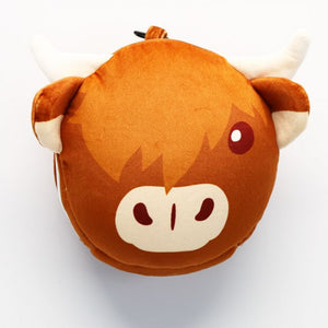 Highland Cow Folding Pillow with Eye Mask Compact Travel Kids Brown