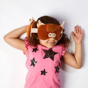 Highland Cow Folding Pillow with Eye Mask Compact Travel Kids Brown