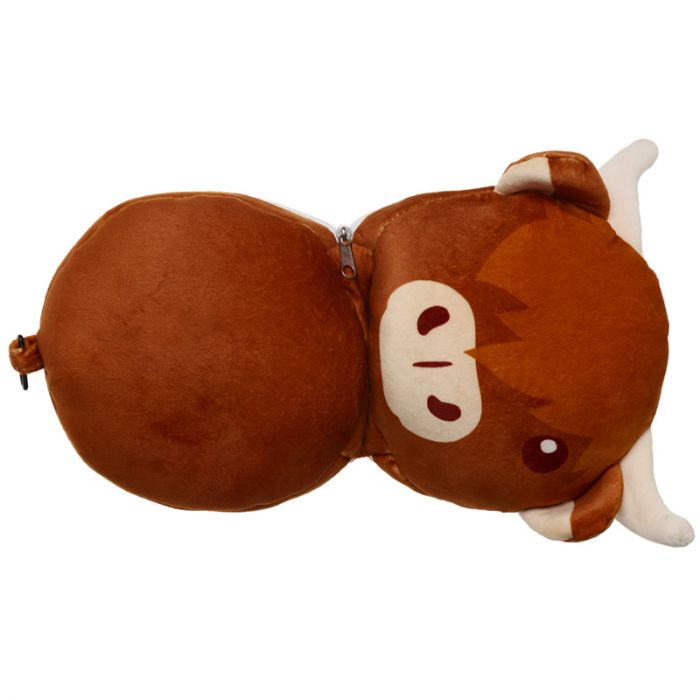 Highland Cow Folding Pillow with Eye Mask Compact Travel Kids Brown