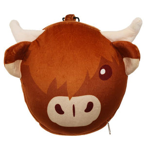 Highland Cow Folding Pillow with Eye Mask Compact Travel Kids Brown