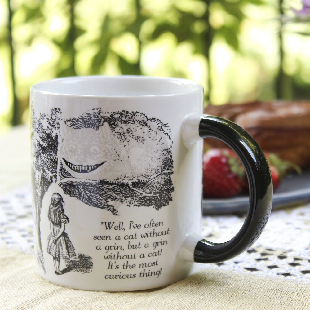 Mug with heat changing Cheshire Cat from Alice in Wonderland in white