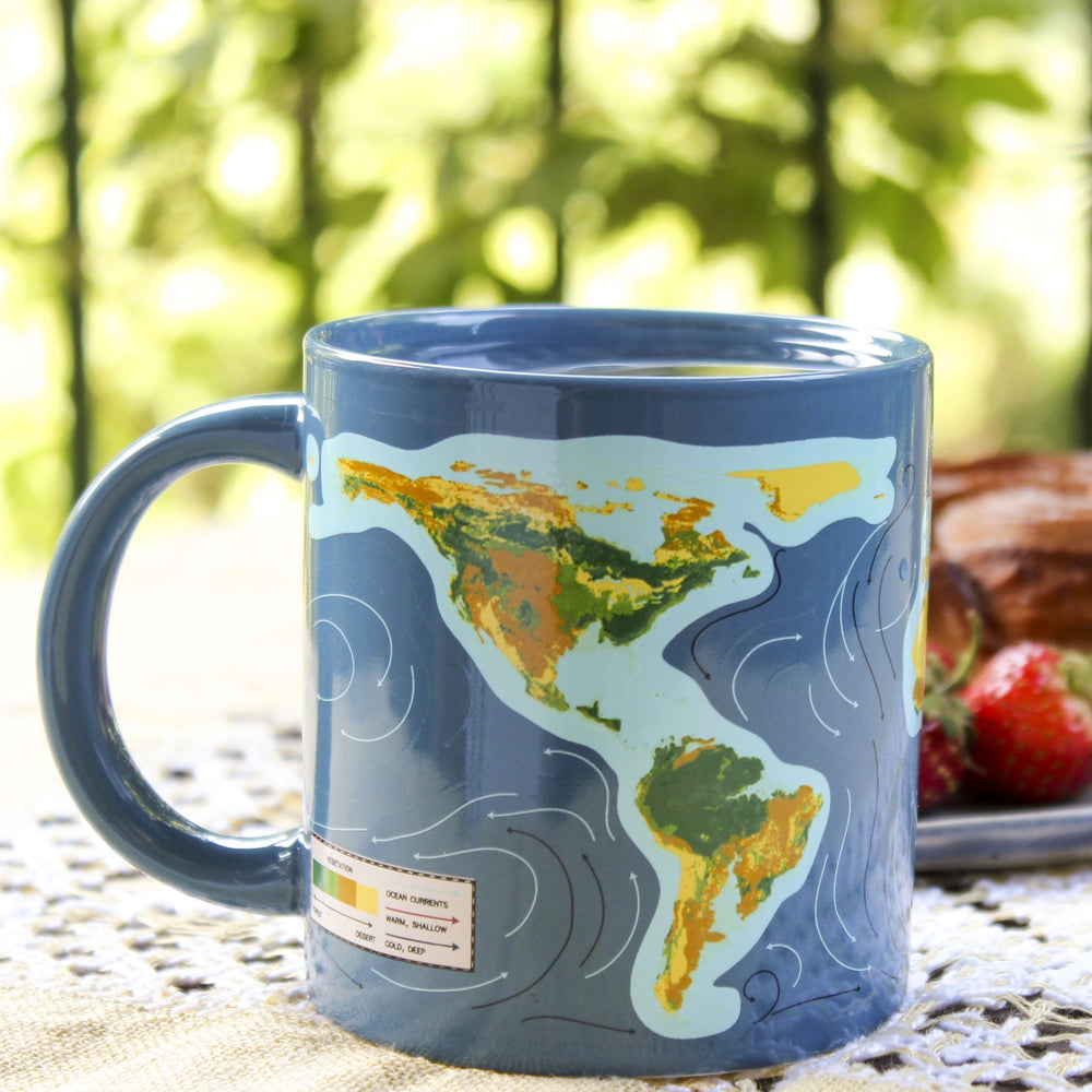 Mug with heat changing World Map of Climate Change in blue