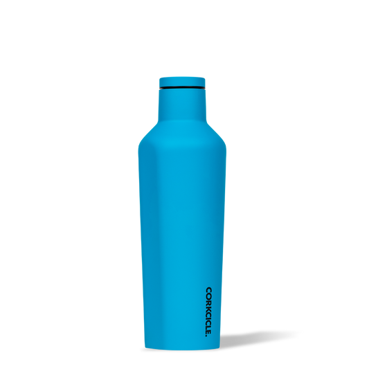 Corkcicle 16oz canteen for hot and cold drinks in matte neon blue