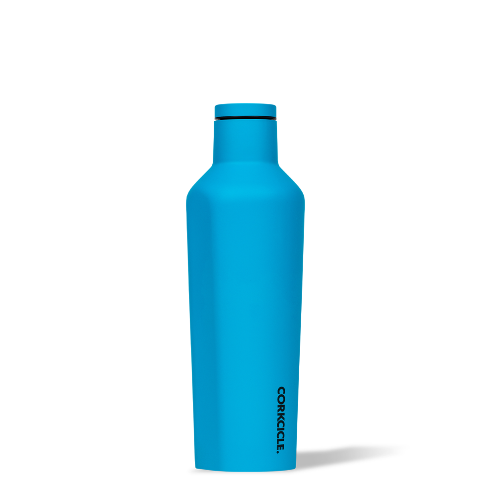 Corkcicle 16oz canteen for hot and cold drinks in matte neon blue