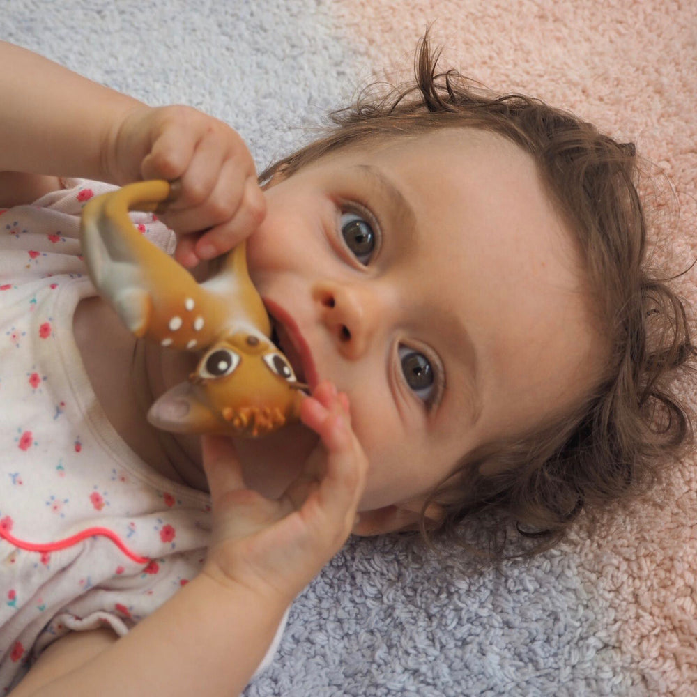 Baby teether toy bracelet Deer in brown made from natural rubber