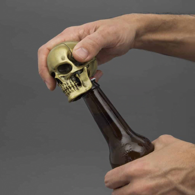 
            
                Load image into Gallery viewer, Skull Bottle Opener Gold &amp;#39;Crack one Open&amp;#39; Iron &amp;amp; Glory
            
        