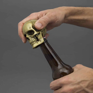 Skull Bottle Opener Gold 'Crack one Open' Iron & Glory