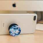 Mobile accessory expanding hand-grip and stand Popsocket in blue marble