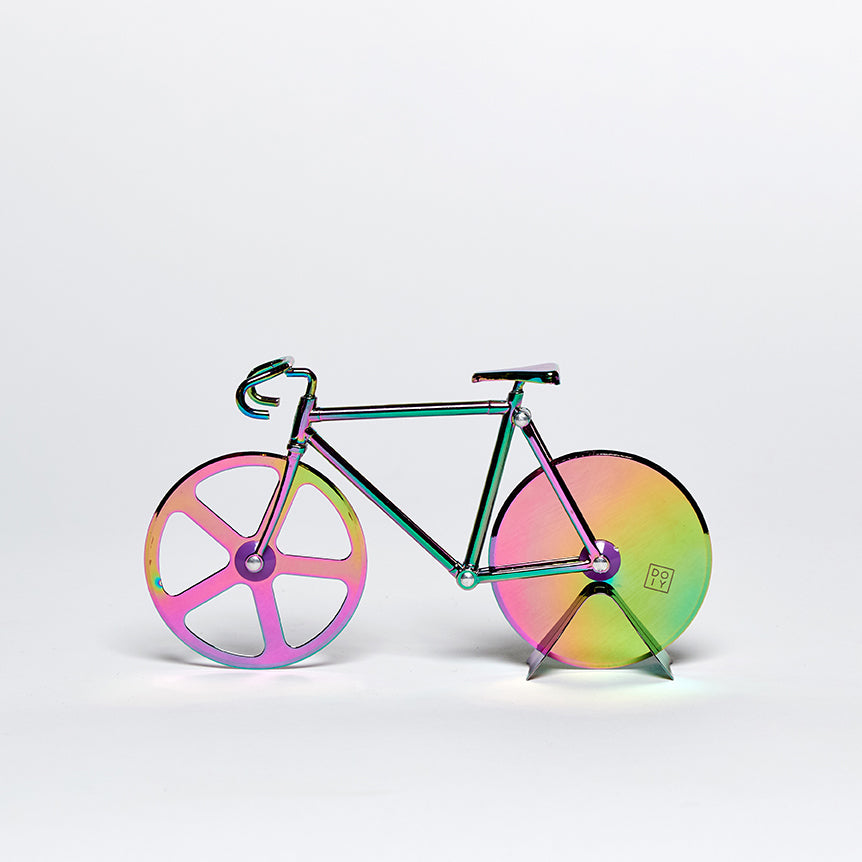 Fixie iridescent bicycle pizza cutter