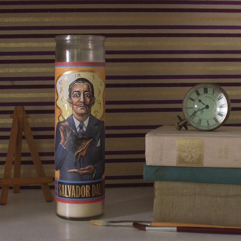 Tall votive candle with secular Saint 'Salvador Dali'