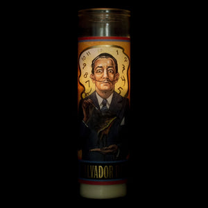 Tall votive candle with secular Saint 'Salvador Dali'