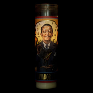 Tall votive candle with secular Saint 'Salvador Dali'