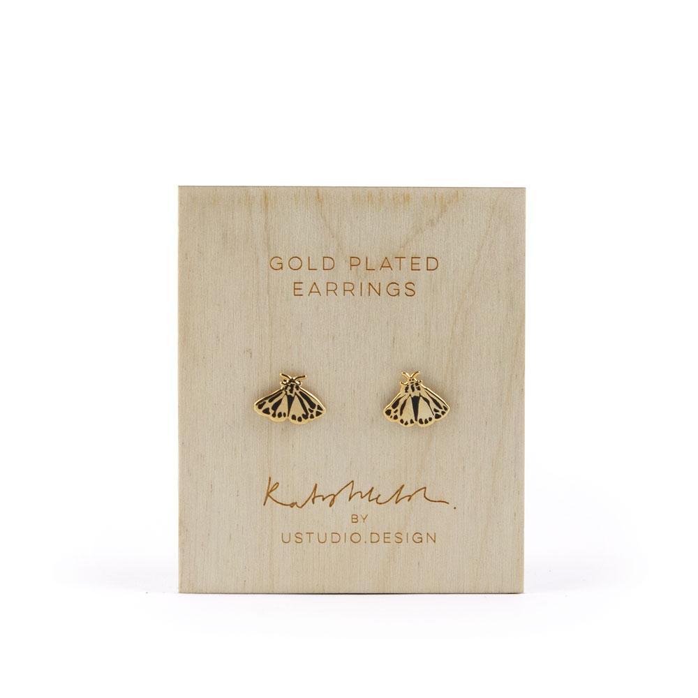 Stud earrings moth shaped in gold by Katy Welsh