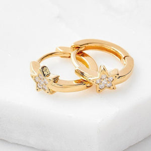 Star Hoop Earrings Cubic Zirconia In Gold