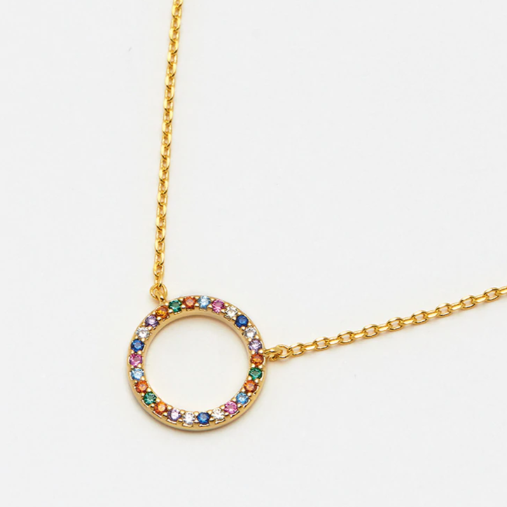 Necklace Rainbow Cubic Zirconia Circle Charm Gold Plated