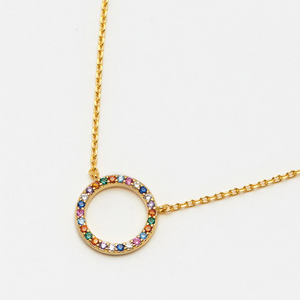 Necklace Rainbow Cubic Zirconia Circle Charm Gold Plated