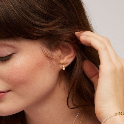 Star Hoop Earrings Cubic Zirconia In Gold