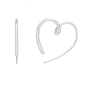 Heart Hoop Earrings Statement Hand-Drawn Silver Plated