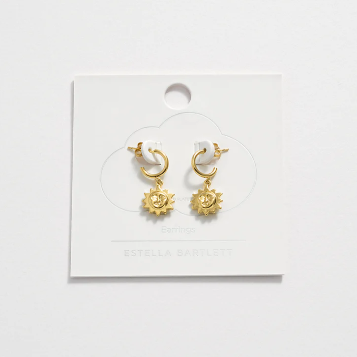 Sun Face Hoop Earrings Gold Plated