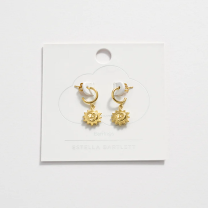 Sun Face Hoop Earrings Gold Plated