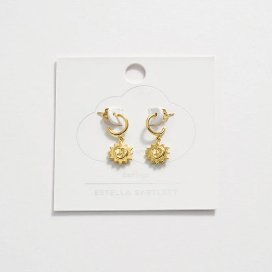 Sun Face Hoop Earrings Gold Plated