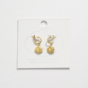 Sun Face Hoop Earrings Gold Plated