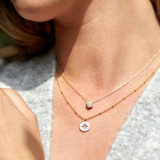 Charm Necklace Starburst Disk Gold Plated