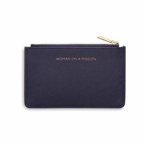 Card Purse Vegan Faux Leather 'Woman on a Mission' Navy