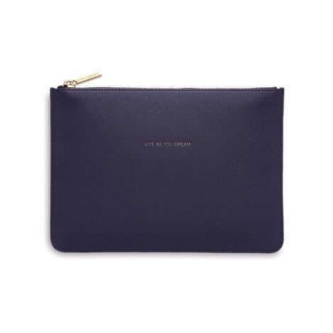 Medium Pouch Vegan Faux Leather 'Live as you Dream' Navy