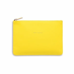 Medium Pouch Vegan Faux Leather 'Happy Thoughts' Yellow